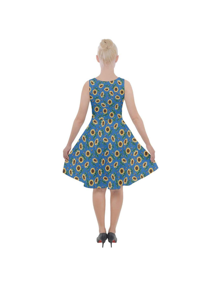 SUNFLOWERS AND BEES Knee Length Skater Dress With Pockets - Poison Arrow Retro