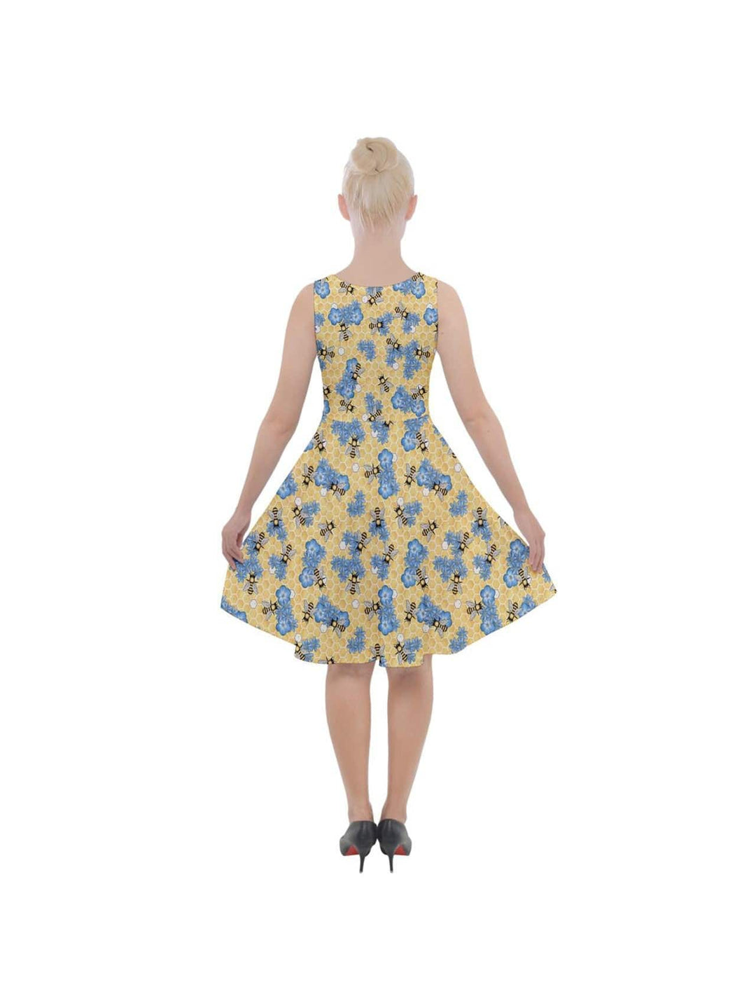 SUNFLOWERS AND BEES Knee Length Skater Dress With Pockets - Poison Arrow Retro