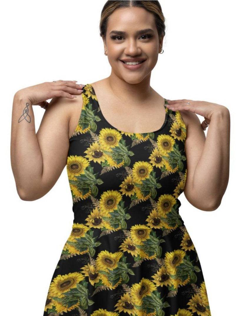 Sunflowers Knee Length Skater Dress With Pockets