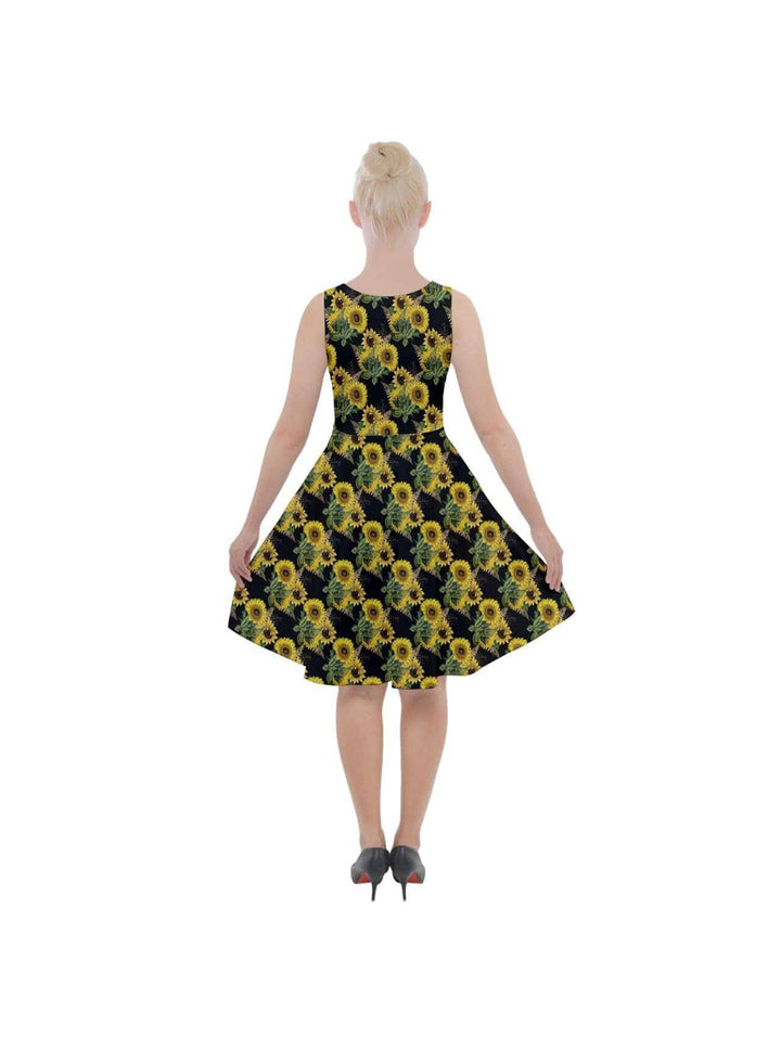 Sunflowers Knee Length Skater Dress With Pockets