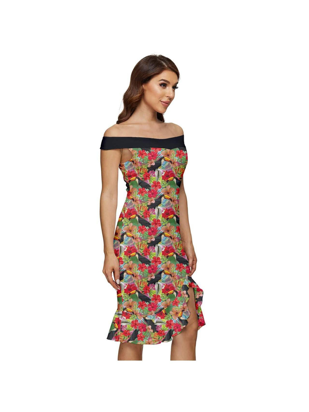 Toucans Off Shoulder Dress - Poison Arrow Retro