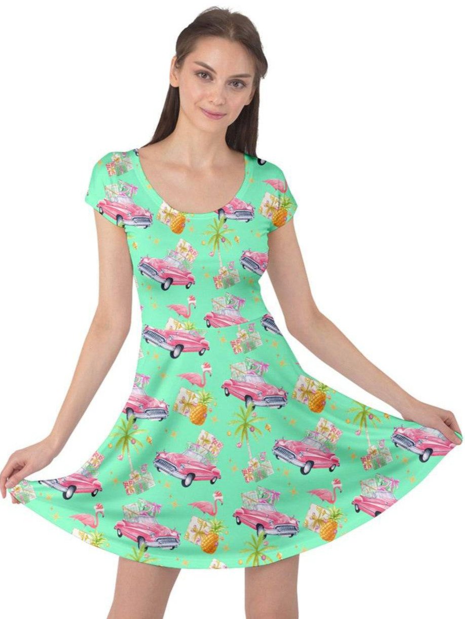 Tropical Christmas Cap Sleeve Dress - Poison Arrow Retro