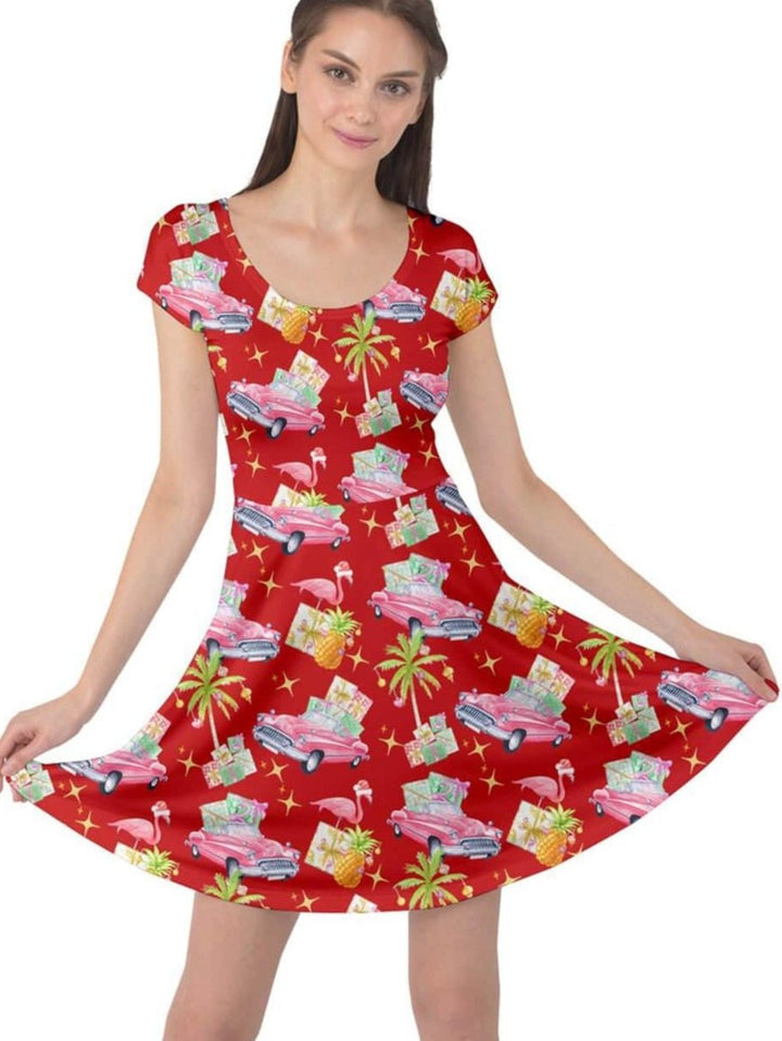 Tropical Christmas Cap Sleeve Dress - Poison Arrow Retro