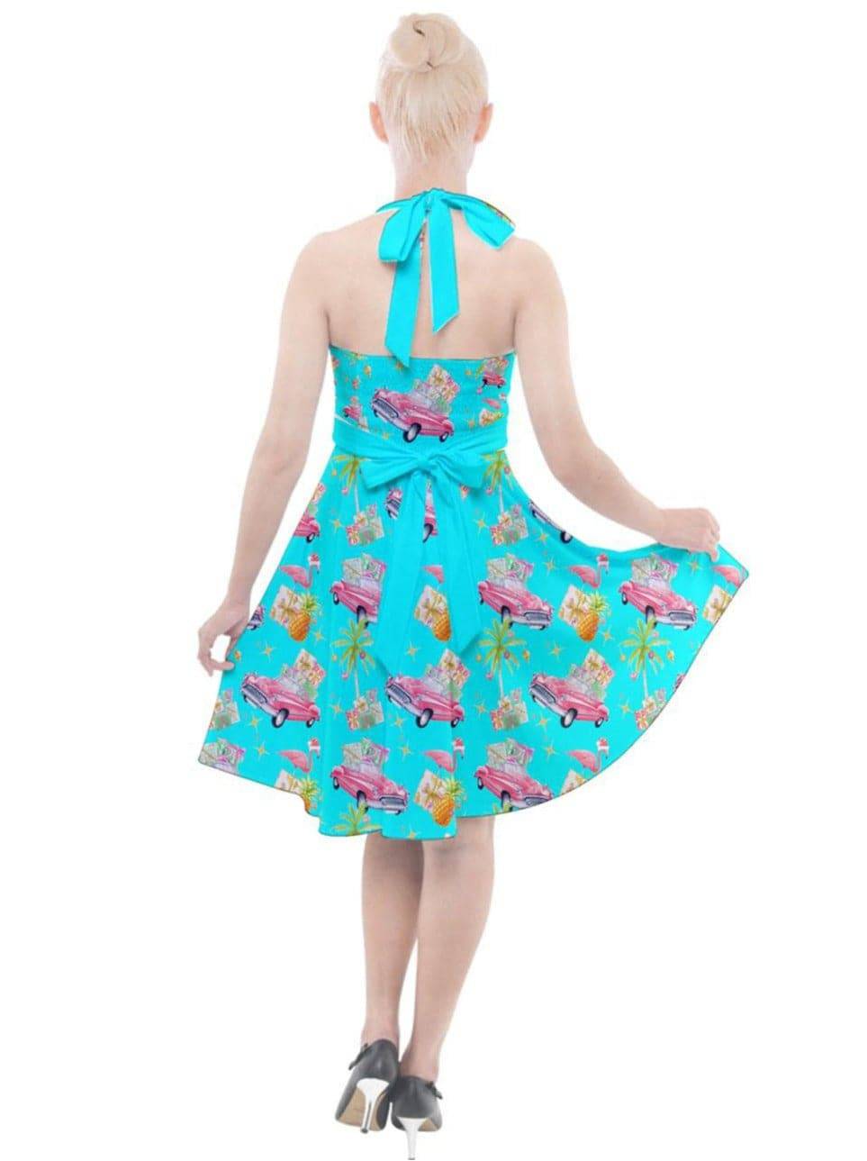 Tropical Christmas Halter Party Swing Dress