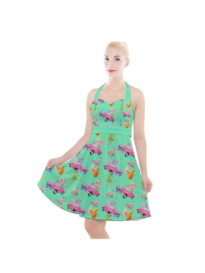 Tropical Christmas Halter Party Swing Dress