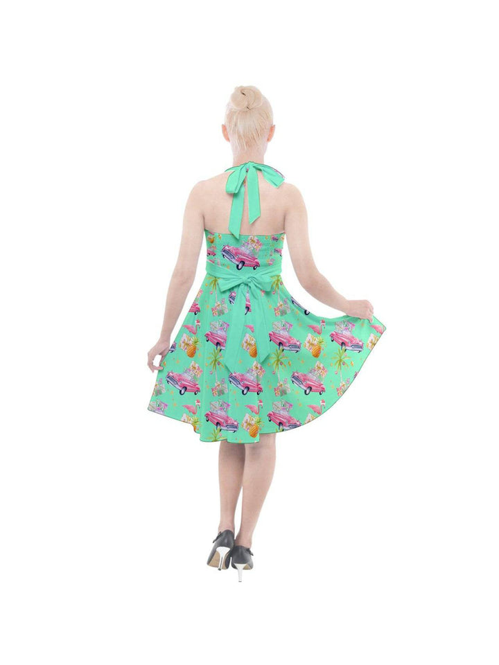 Tropical Christmas Halter Party Swing Dress - Poison Arrow Retro