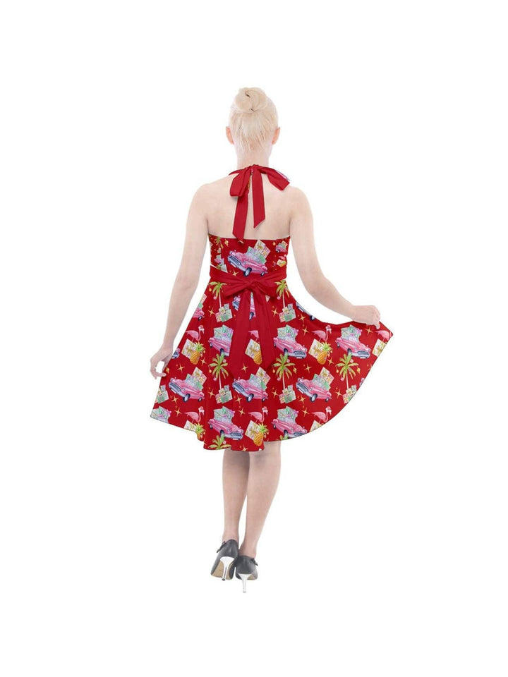 Tropical Christmas Halter Party Swing Dress