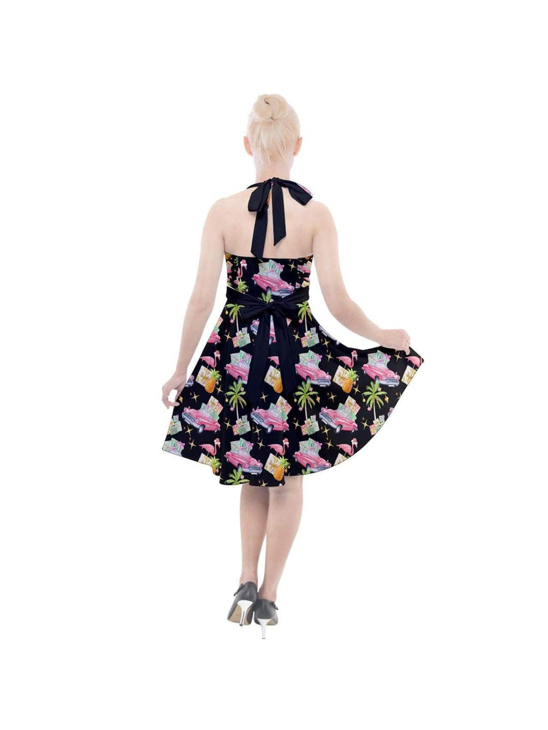 Tropical Christmas Halter Party Swing Dress