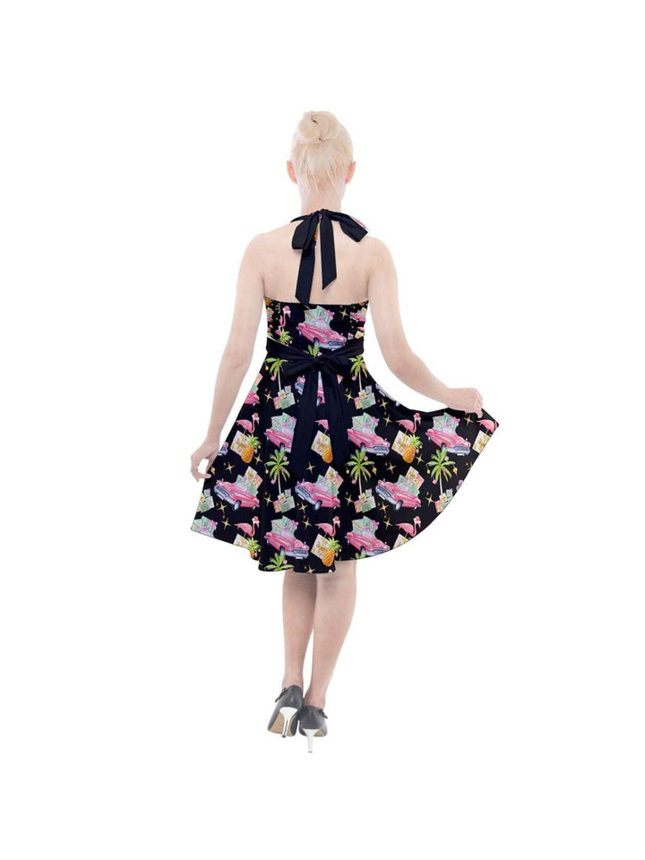 Tropical Christmas Halter Party Swing Dress - Poison Arrow Retro