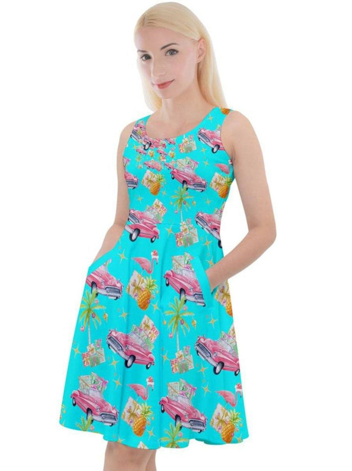 Tropical Christmas Knee Length Skater Dress With Pockets - Poison Arrow Retro