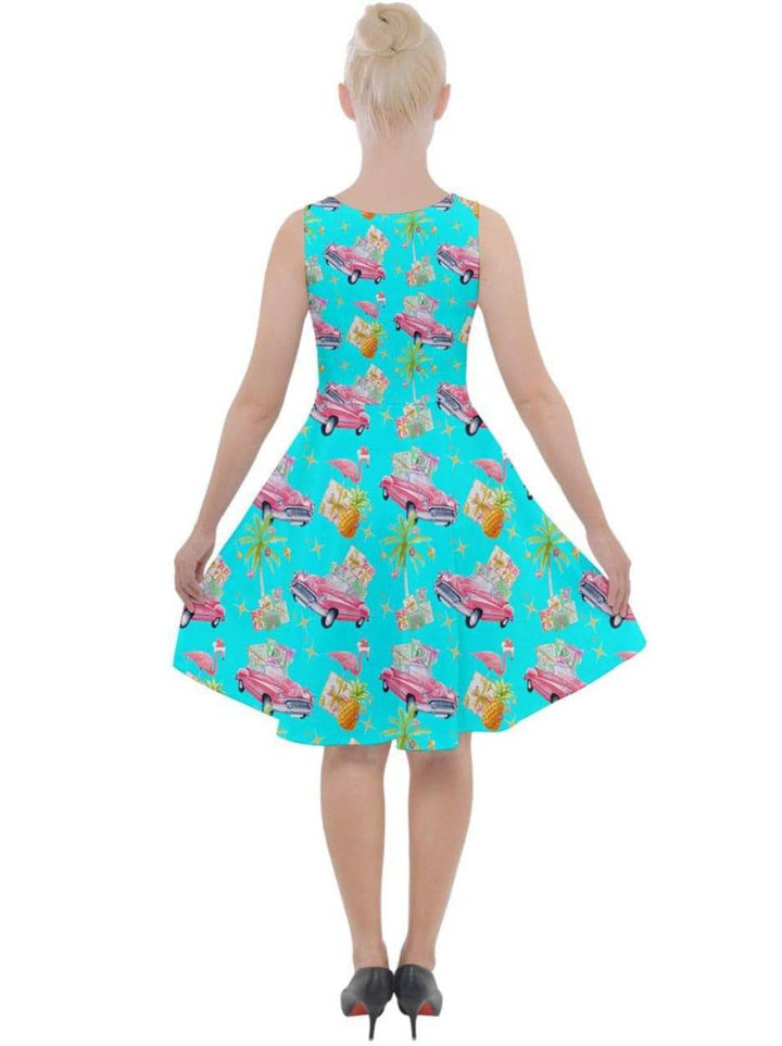 Tropical Christmas Knee Length Skater Dress With Pockets - Poison Arrow Retro