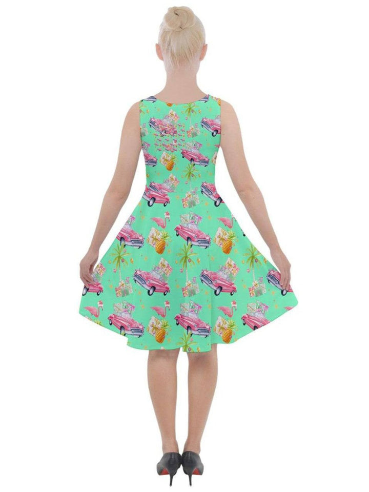 Tropical Christmas Knee Length Skater Dress With Pockets - Poison Arrow Retro