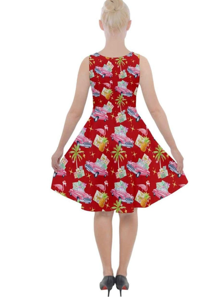 Tropical Christmas Knee Length Skater Dress With Pockets - Poison Arrow Retro