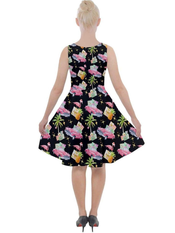 Tropical Christmas Knee Length Skater Dress With Pockets - Poison Arrow Retro