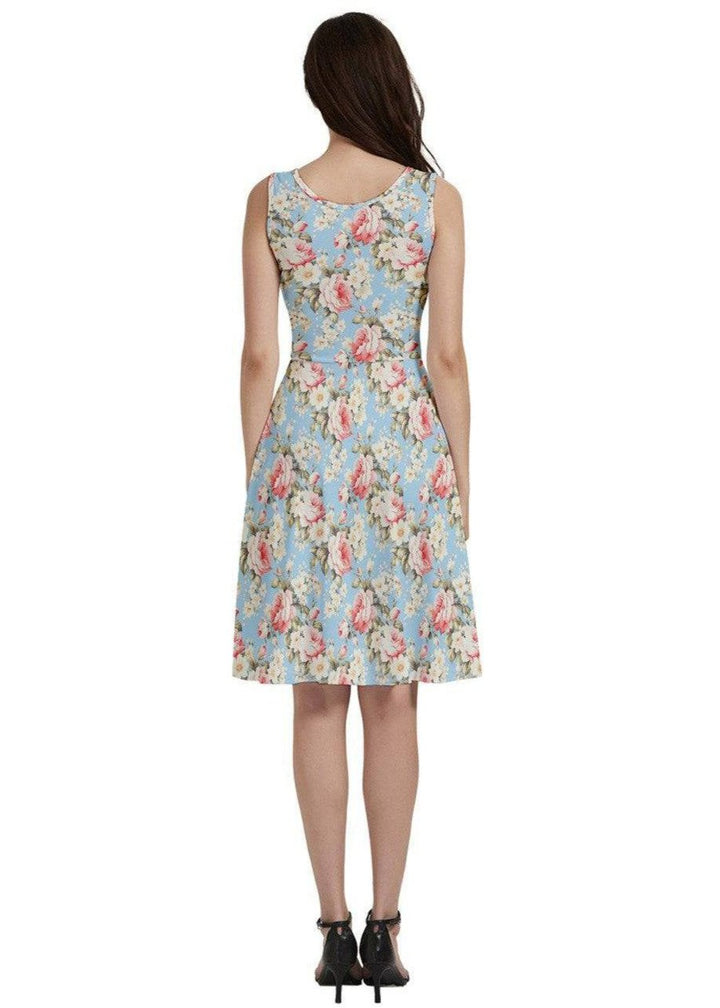 Vintage Roses V-Neck Skater Dress with Pockets - Poison Arrow Retro