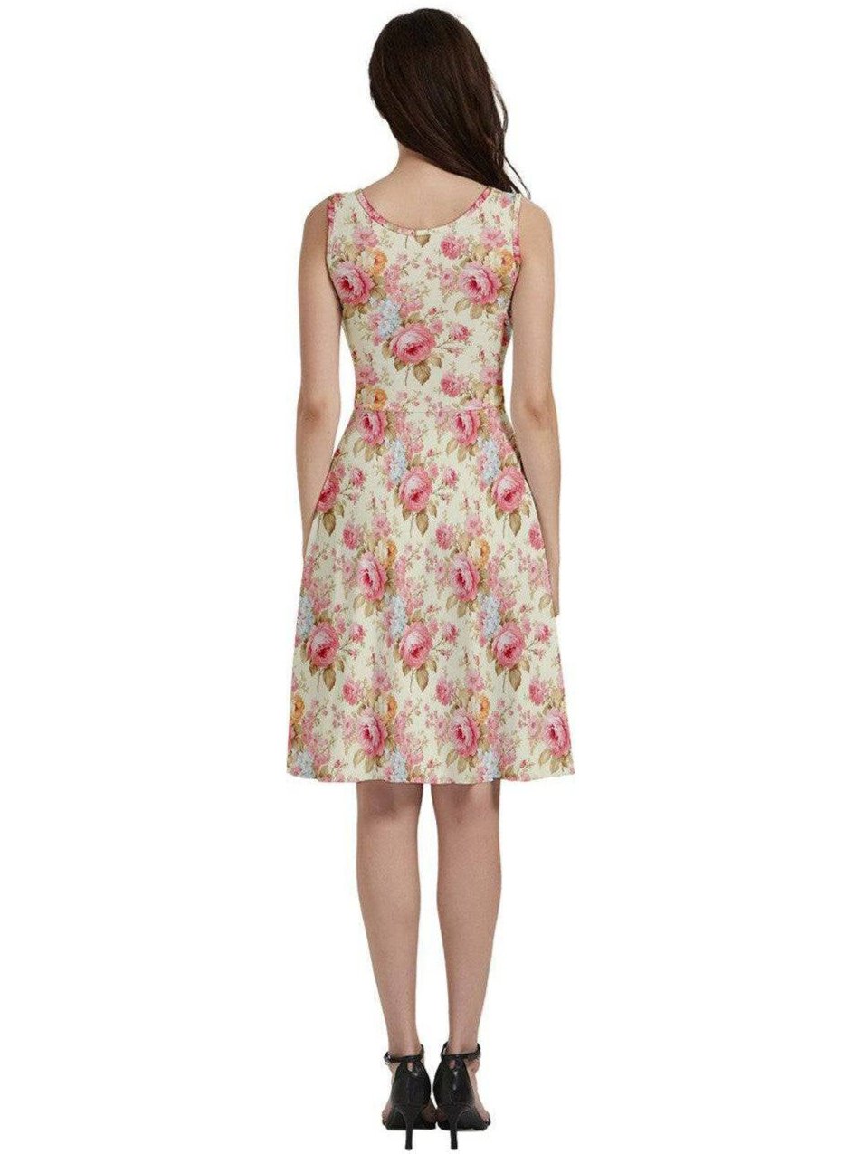 Vintage Roses V-Neck Skater Dress with Pockets - Poison Arrow Retro