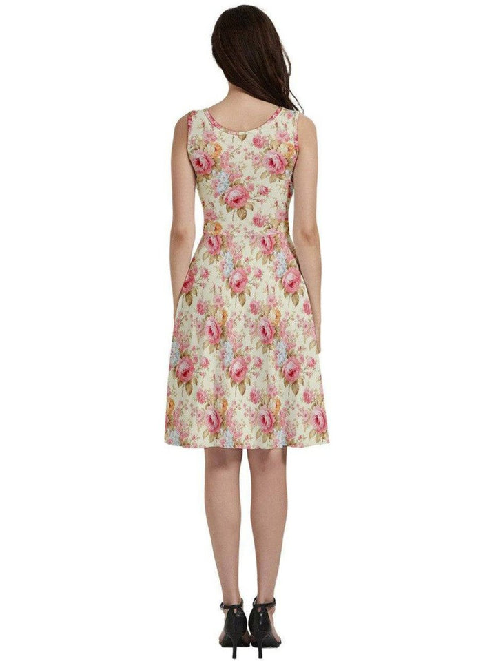 Vintage Roses V-Neck Skater Dress with Pockets - Poison Arrow Retro