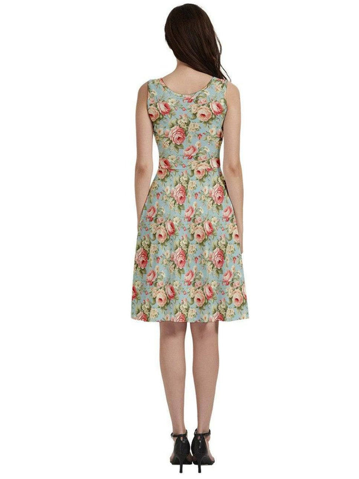 Vintage Roses V-Neck Skater Dress with Pockets - Poison Arrow Retro