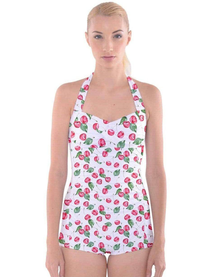 Cherry Pie Boyleg Halter Swimsuit - Poison Arrow Retro