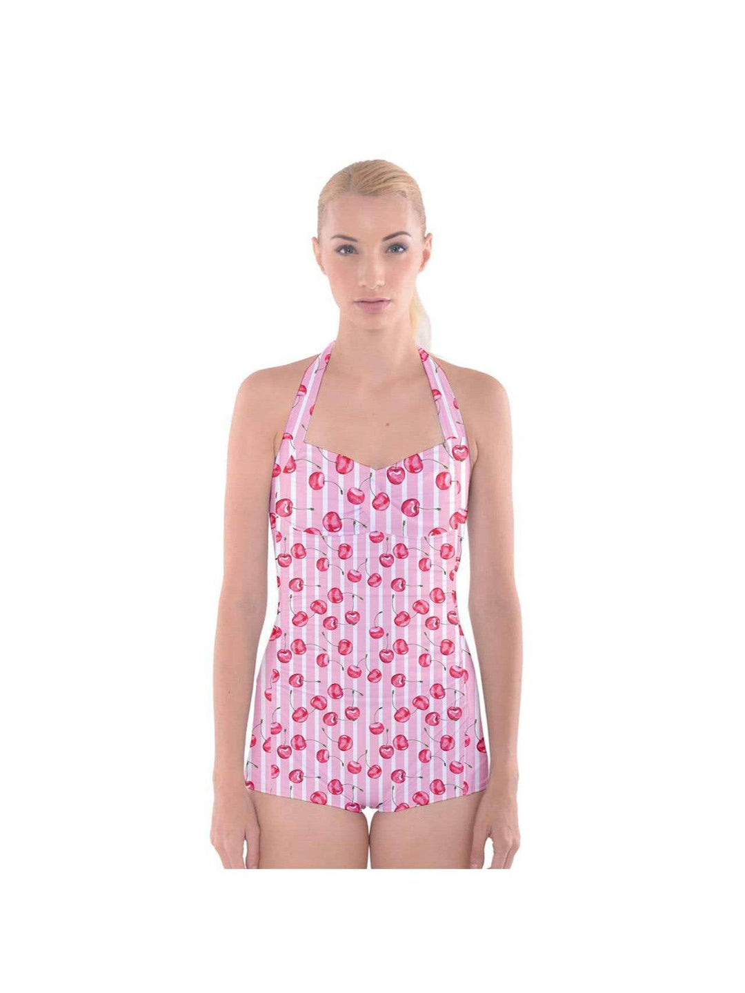 Cherry Pie Boyleg Halter Swimsuit - Poison Arrow Retro