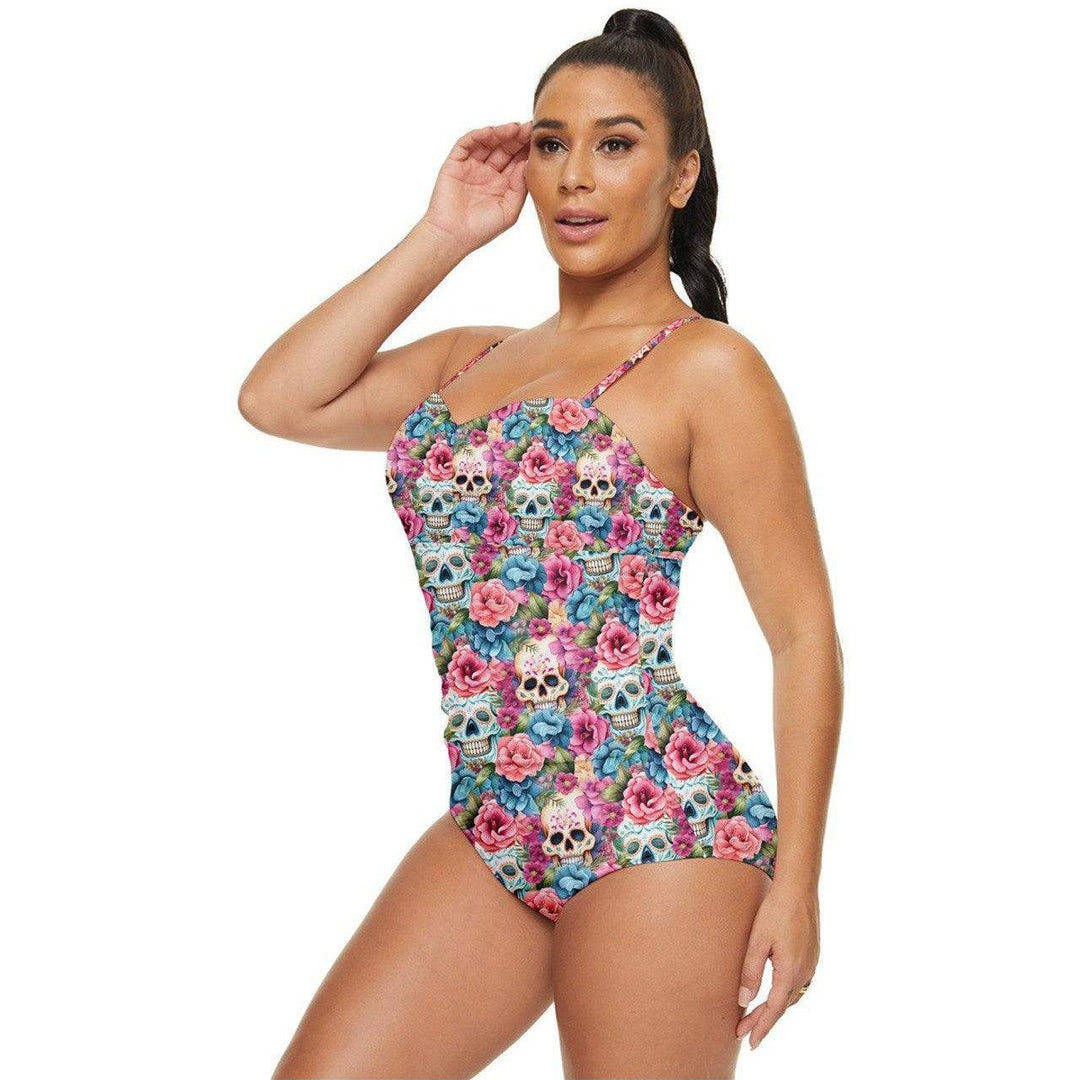 Floral Sugar Skulls Retro Full Coverage Swimsuit - Poison Arrow Retro