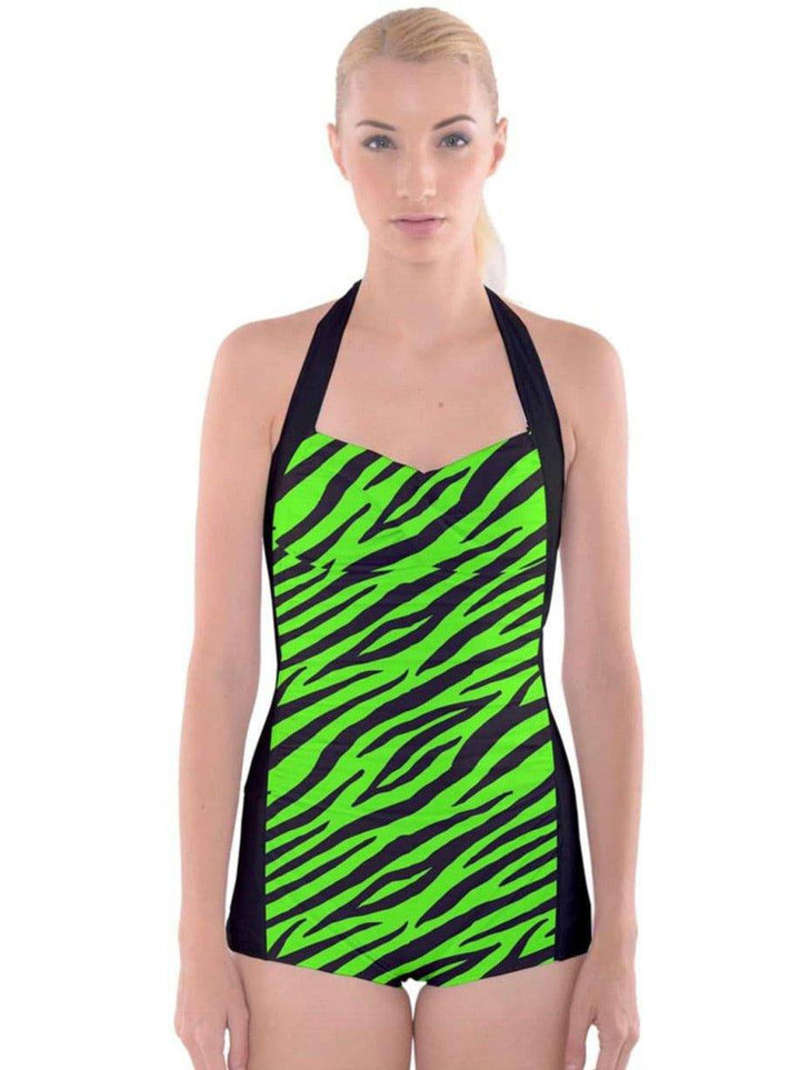 Frankenzebra Boyleg Halter Swimsuit - Poison Arrow Retro