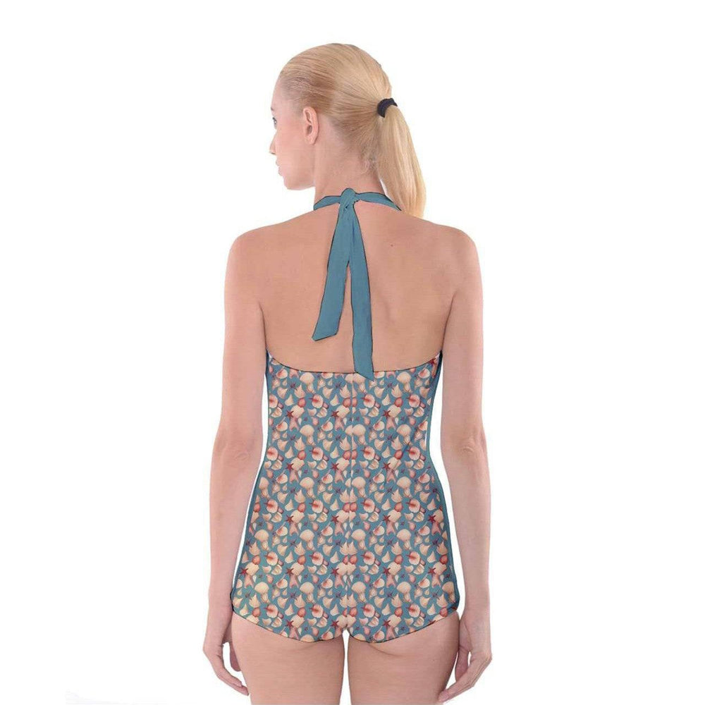 Vintage Seashell Boyleg Halter Swimsuit - Poison Arrow Retro