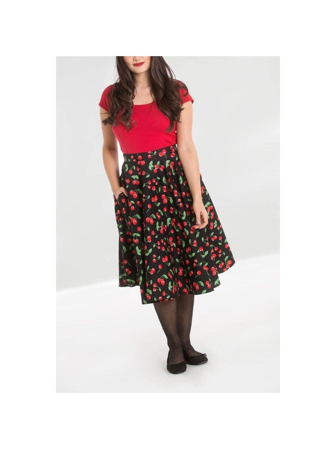 Hell Bunny Sweetie Cherry Print Skirt Black - Poison Arrow Retro