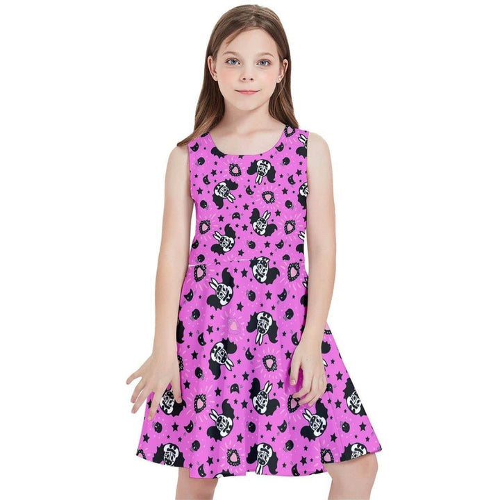 BUNNY BATS PINK Kids' Skater Dress - Poison Arrow Retro