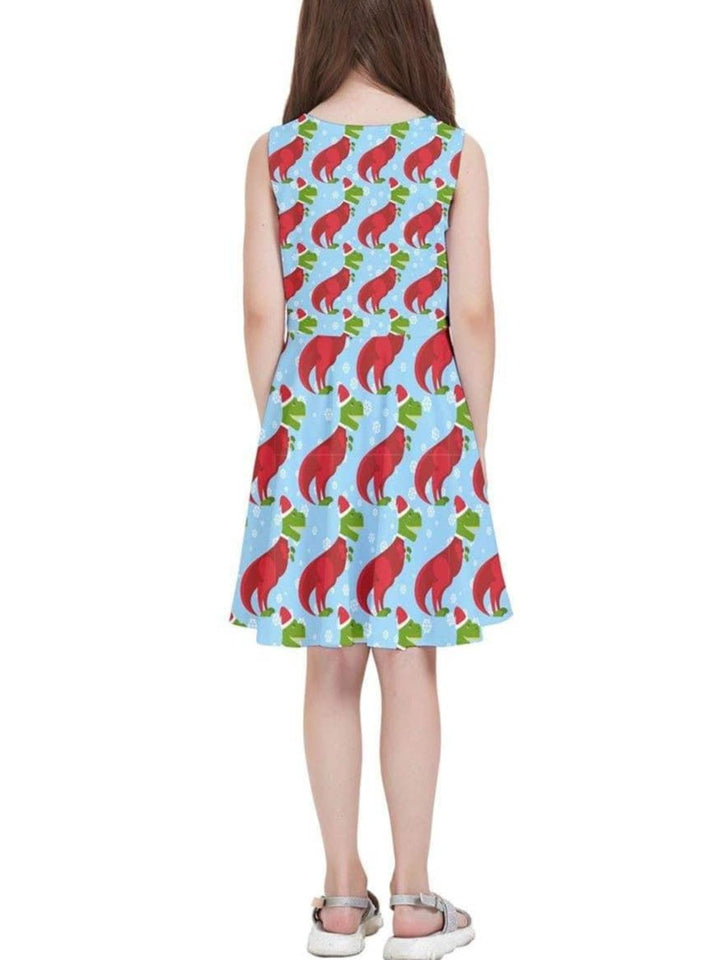 CHRISTMAS T-REX DINOSAUR Kids' Skater Dress - Poison Arrow Retro