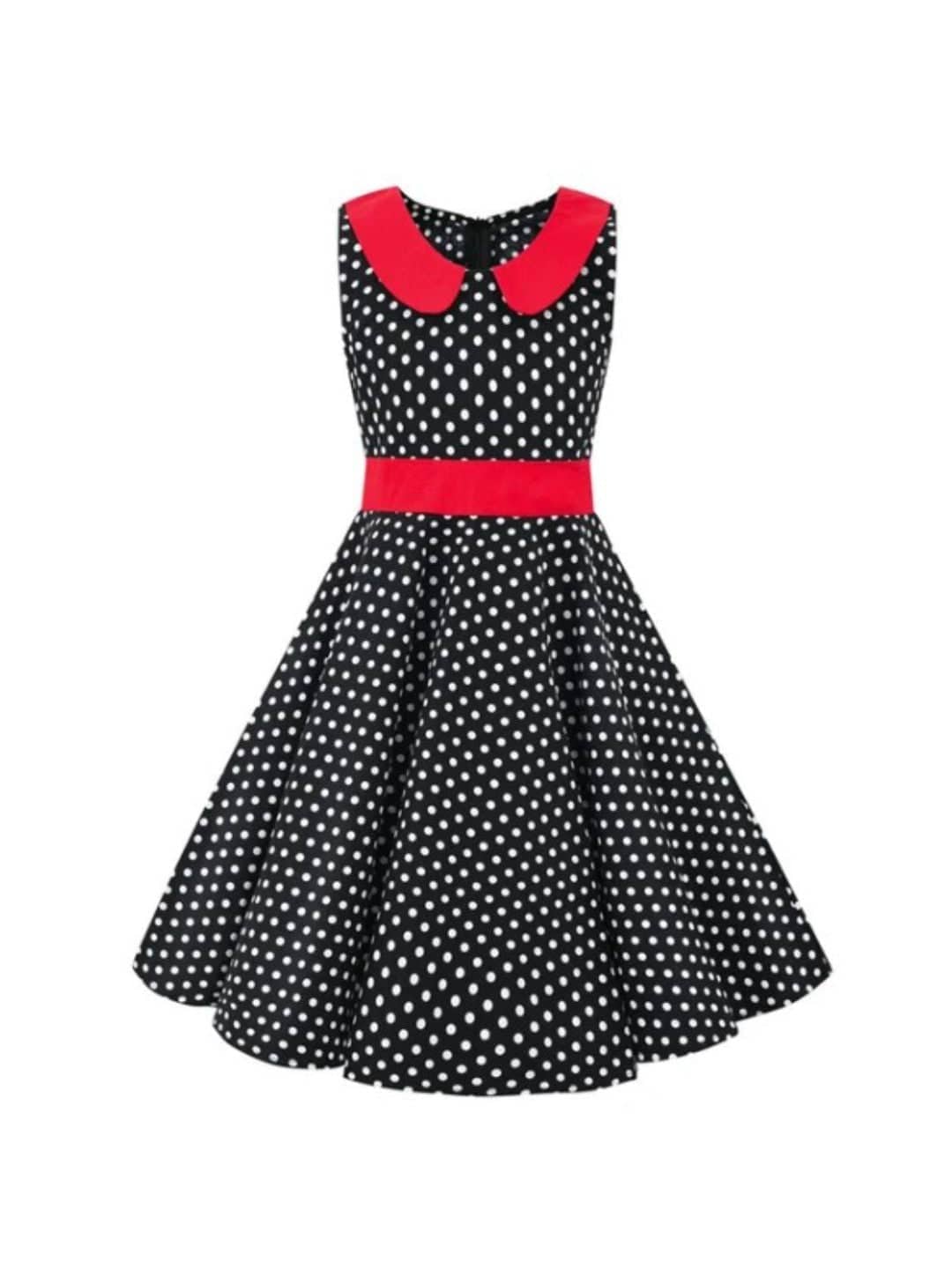 Girls Black and White Polka Dot Rockabilly Dress - Poison Arrow Retro