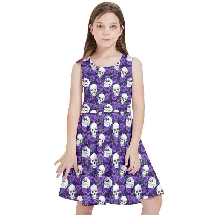 PURPLE ROSES AND SKULLS Kids' Skater Dress 2-16 - Poison Arrow Retro