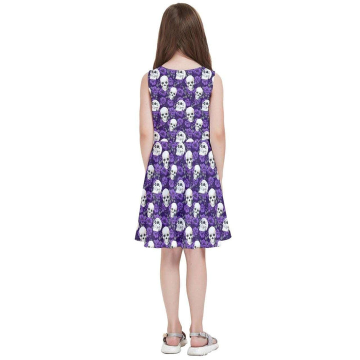 PURPLE ROSES AND SKULLS Kids' Skater Dress 2-16 - Poison Arrow Retro