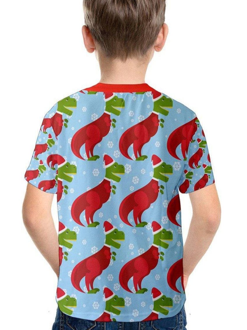 Christmas T-Rex Dinosaur Kids' Cotton Tee - Poison Arrow Retro