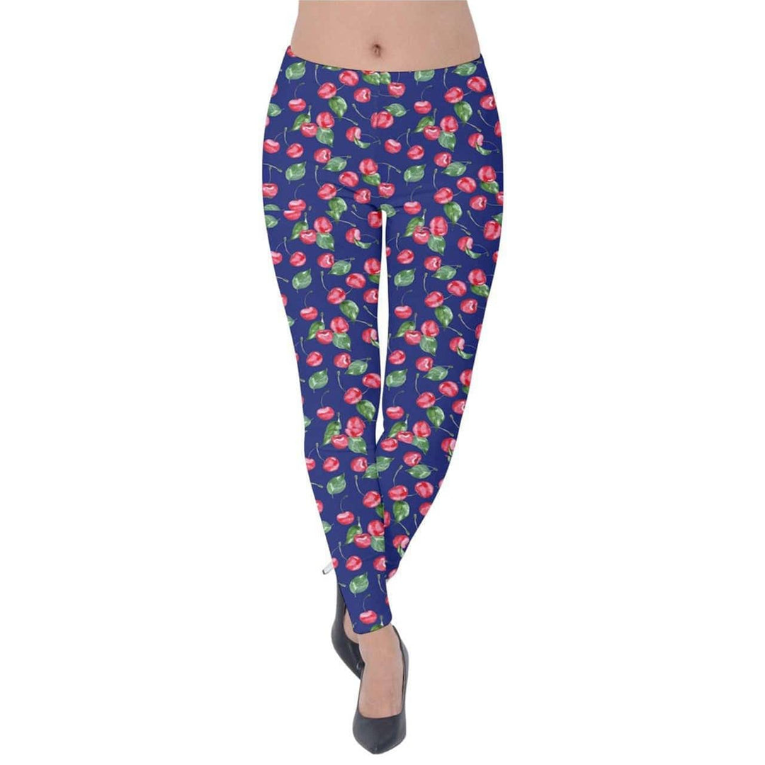 Blue Cherries Velvet Leggings - Poison Arrow Retro