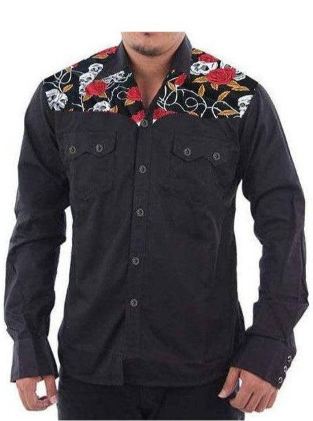 Men's Vintage Style Western Cowboy Shirt Skulls & Roses - Poison Arrow Retro