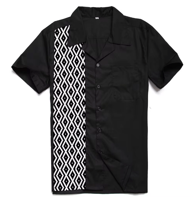 Mens Vintage Style Bowling Dress Shirt - Black/White Diamond - Poison Arrow Retro