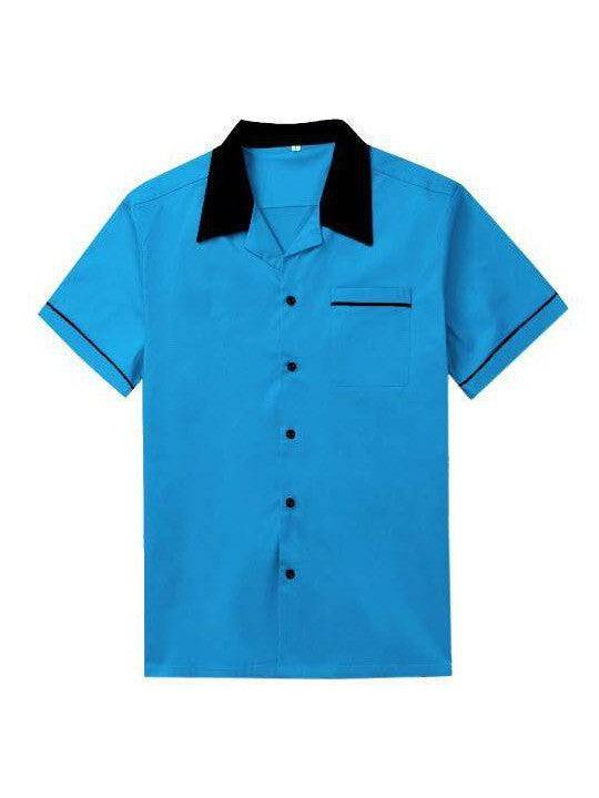 Mens Vintage Style Bowling Dress Shirt - BLUE - Poison Arrow Retro