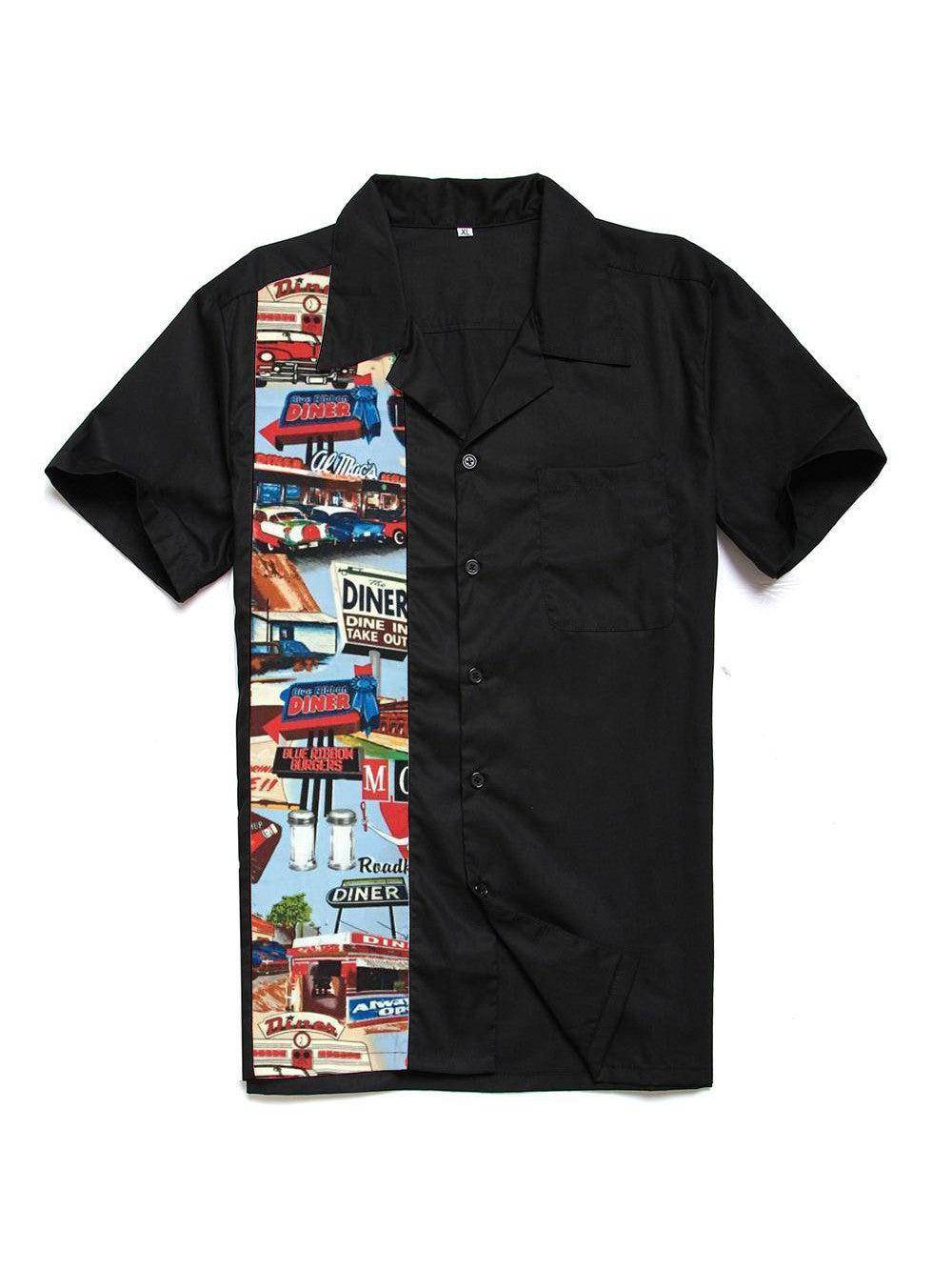 Mens Vintage Style Bowling Dress Shirt - HAPPY DAZE DINER - Poison Arrow Retro