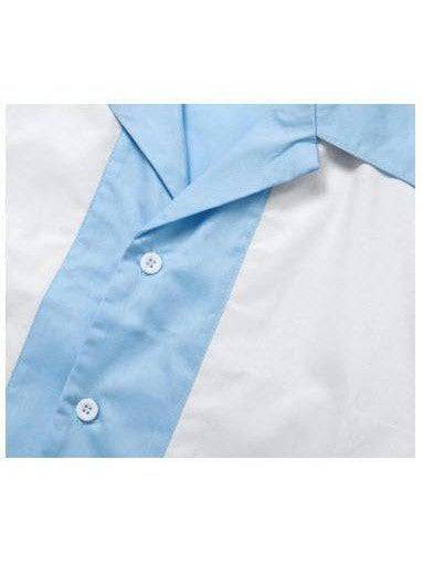 Mens Vintage Style Bowling Dress Shirt - Pale Blue White Panels - Poison Arrow Retro