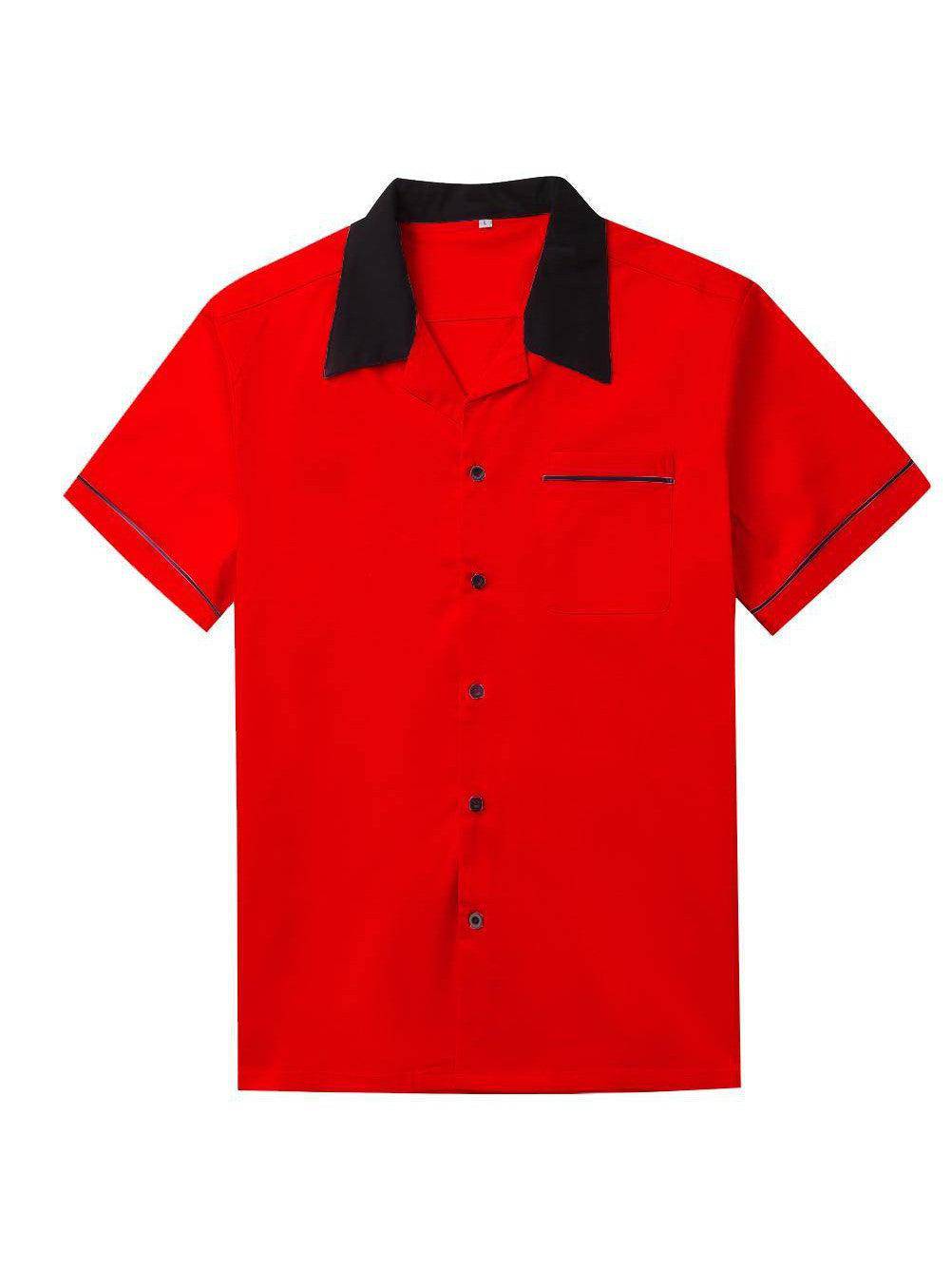 Mens Vintage Style Bowling Dress Shirt - RED - Poison Arrow Retro