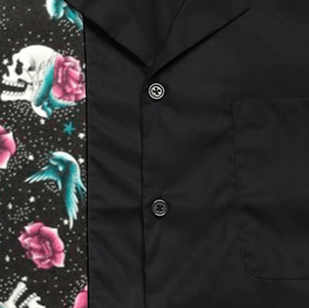 Mens Vintage Style Bowling Dress Shirt - Skulls & Swallows - Poison Arrow Retro