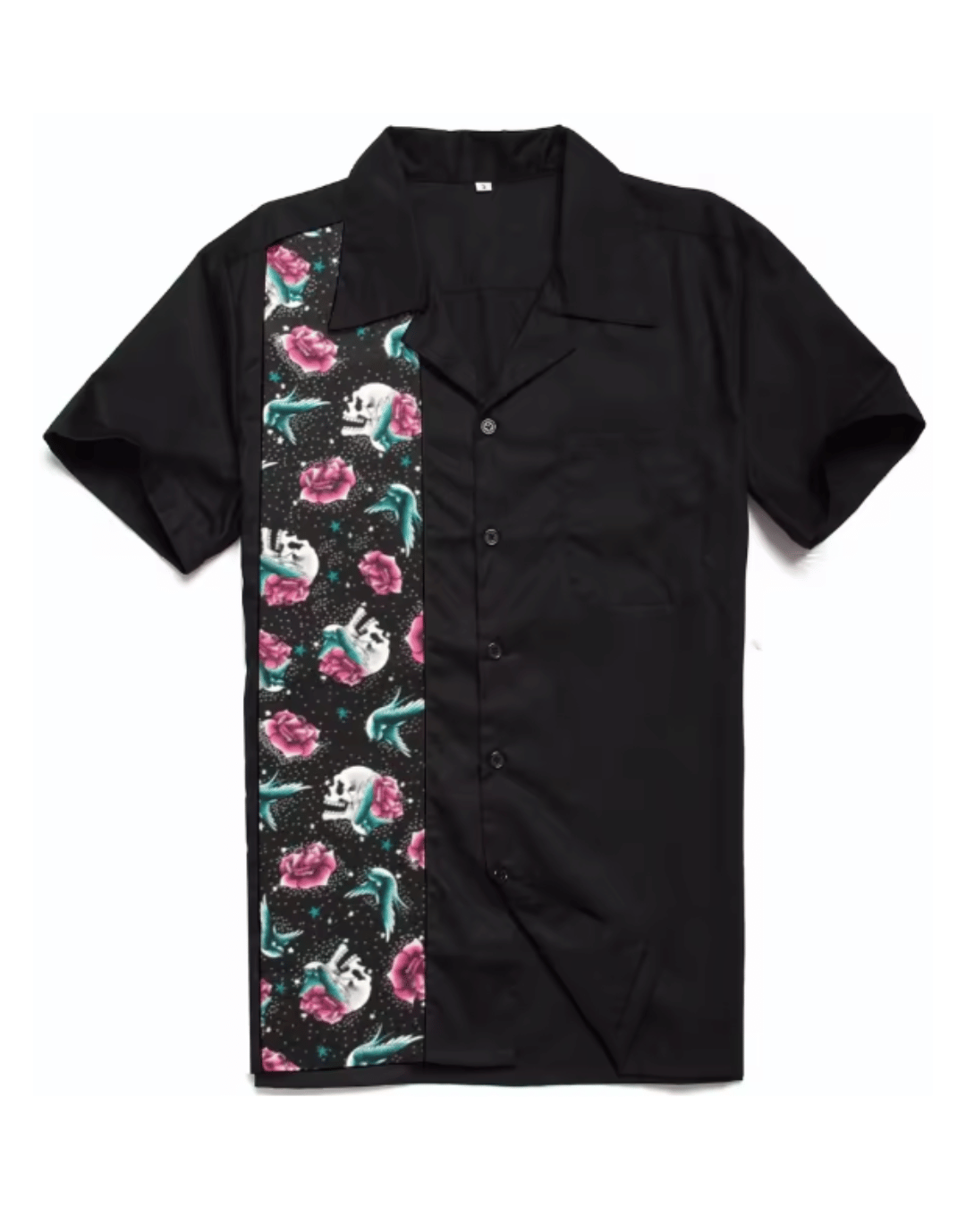 Mens Vintage Style Bowling Dress Shirt - Skulls & Swallows - Poison Arrow Retro