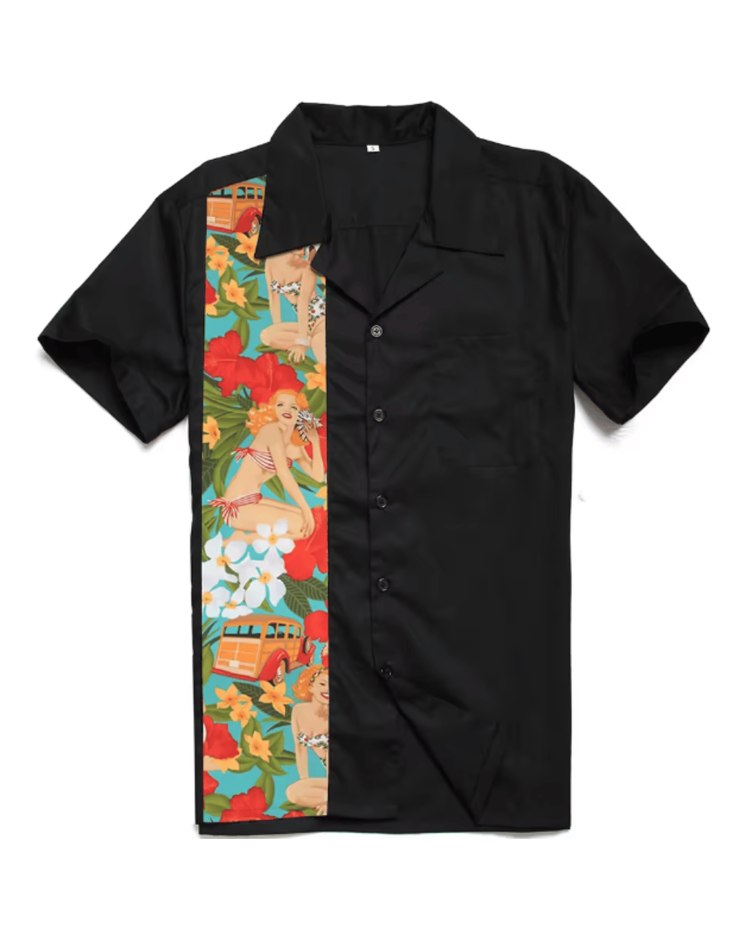 Mens Vintage Style Bowling Dress Shirt - Tropical Pinups Blue - Poison Arrow Retro