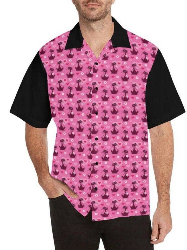 RETRO LOVE CATS Men's Button Up Shirt - Poison Arrow Retro