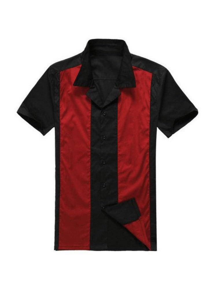 Vintage Style Bowling Shirt Red Twin Panel - Poison Arrow Retro