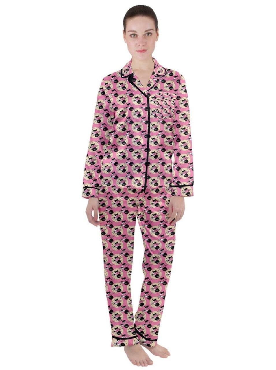 Cosmic Kitties Pink Women's Long Sleeve Satin Pyjamas  Set