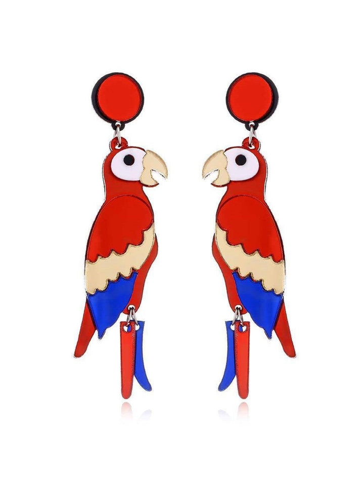 PARROTS (RED/BLUE) Acrylic Drop/Dangle Stud Post Earrings - Poison Arrow Retro