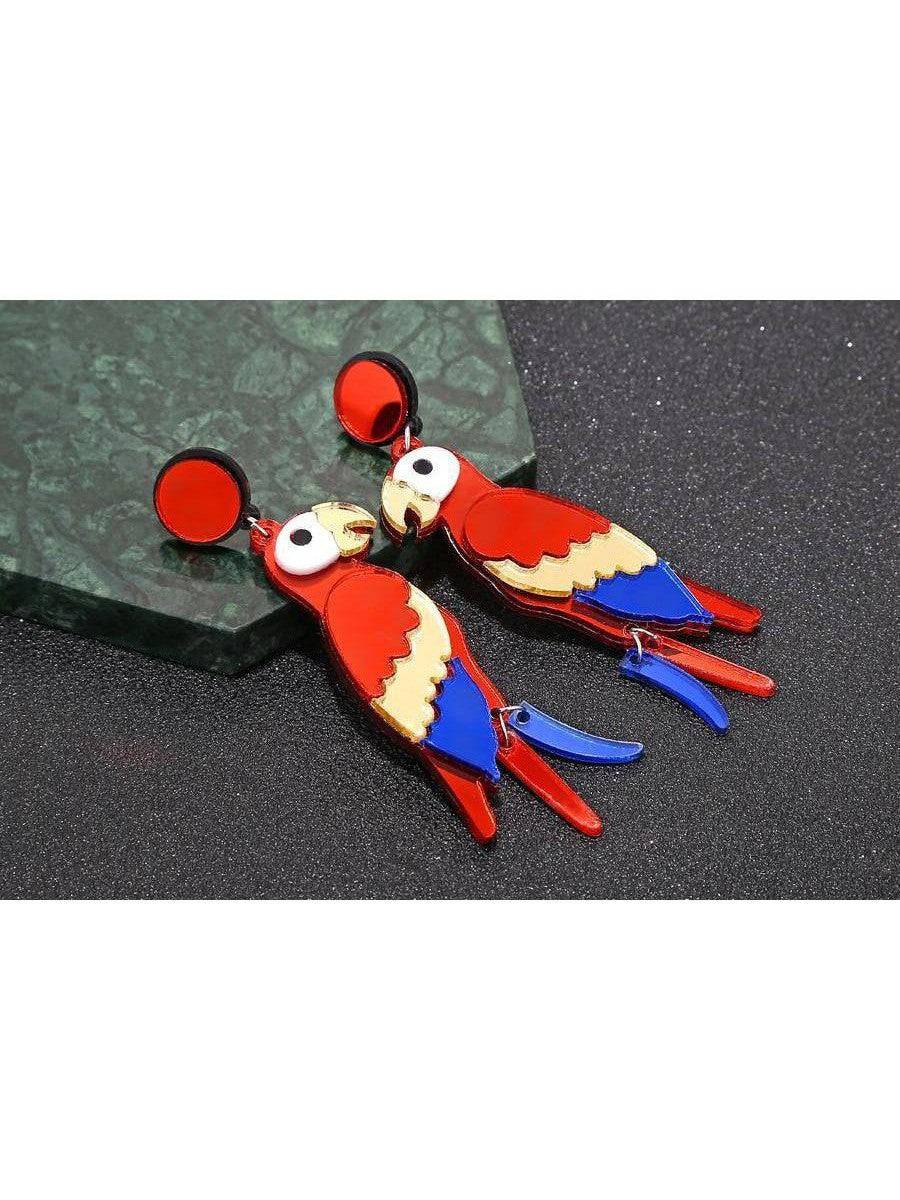 PARROTS (RED/BLUE) Acrylic Drop/Dangle Stud Post Earrings - Poison Arrow Retro