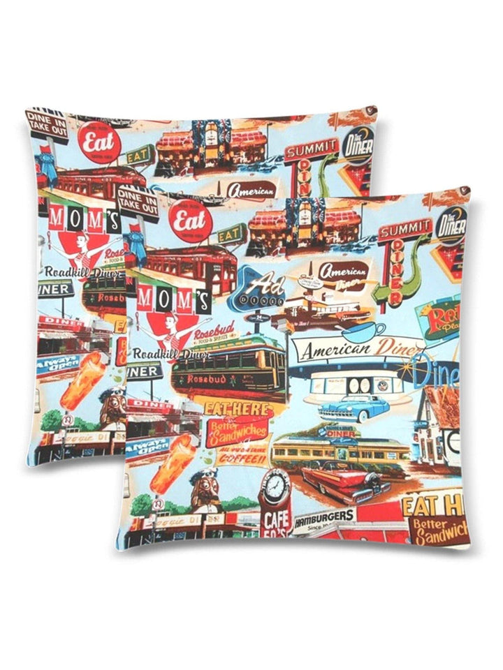 American Diner Throw Pillow Cover 18"x 18" (Twin Sides) (Set of 2) - Poison Arrow Retro